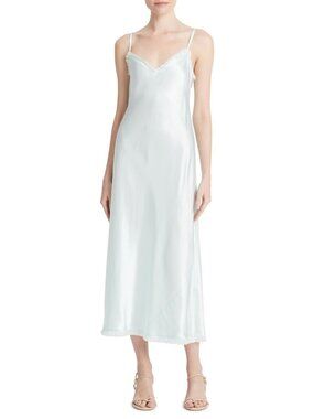 Vince Womens Sleeveless Fray Edge Satin Midi Slip Dress Sea Star SIze M